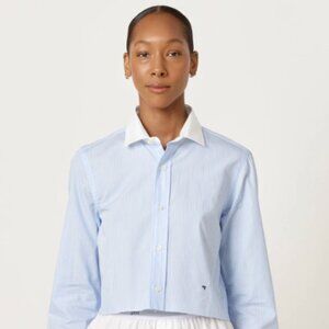 HommeGirls Cropped Contrast Collar Shirt in Ticking Stripe